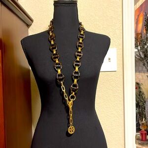 Tory  Burch statement necklace. Brown and gold.